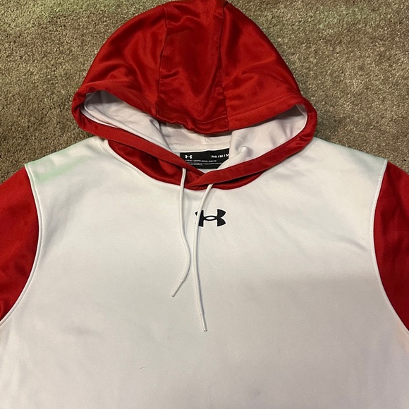Under Armour Mens Rival Fleece Pullover Hoodie Sweatshirt Red White Logo Size M - Picture 2 of 8